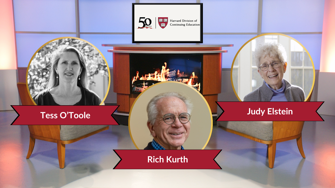 Decorative Image with two circular photos, one of Tess O'Toole, and one of a group photo of HILR community members.